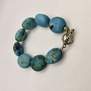Vintage Large Beaded Blue Natural Stone TURQUOISE BRACELET  7.25"